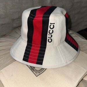 Gucci White Hat with Red and Blue Stripes